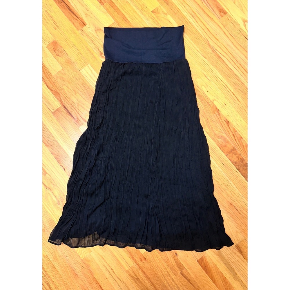 Aeropostale Womens Black Crinkle Chiffon Maxi Skirt Stretch Waist Boho Large